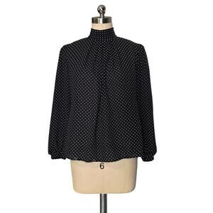 Vintage 80's 90's Petite Illustrations Black White Polka Dot Blouse Top 8 P